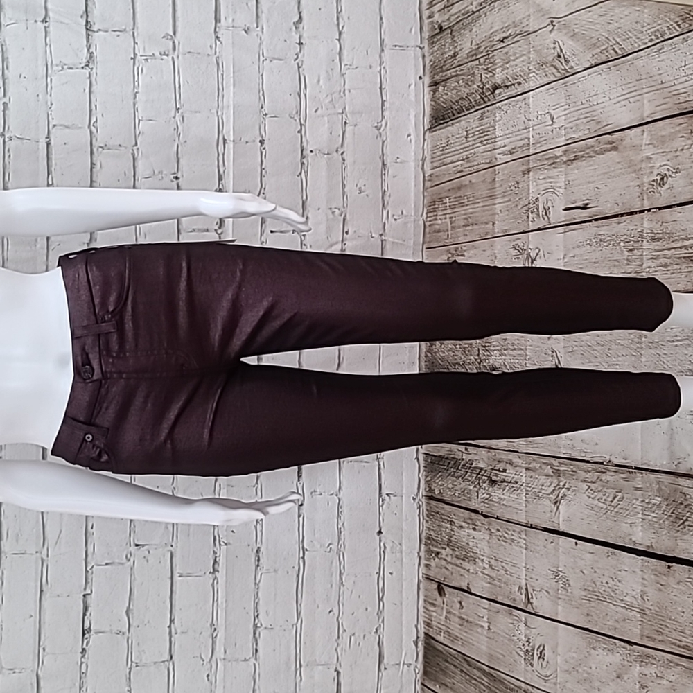 7 For All Mankind Shiny Metallic High Waist Skinny Crop Ankle Jean Plum - NWT